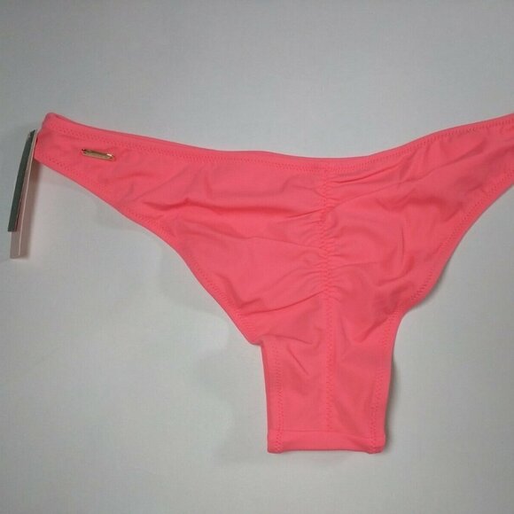 Victoria Secret Large L Itsy Bikini Bottom Cheeky Ruched Back Orange Coral - Picture 1 of 6